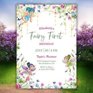 Magical Fairy First Girl 1. Geburtstag Party Einladung