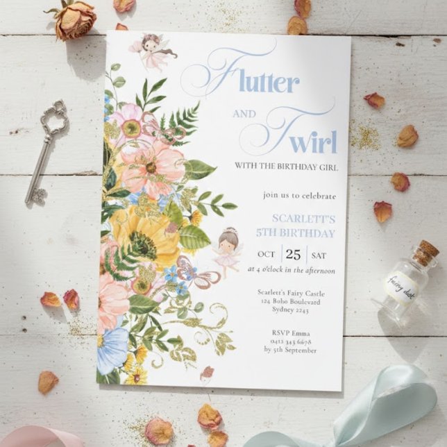 Magical Fairy Floral Garden Pixie Girls Birthday  Einladung (Von Creator hochgeladen)