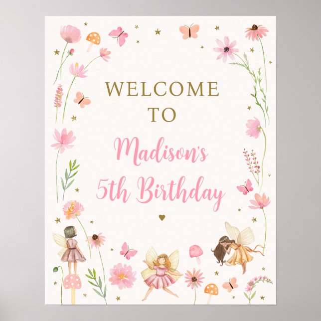 Magical Fairy Garden Floral Birthday Welcome Poster (Vorne)