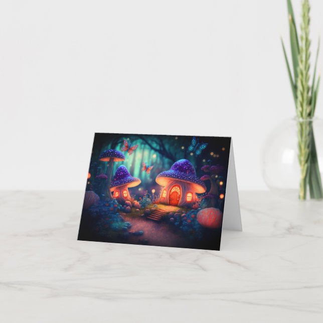 Magical Fairy Garden Schmetterlinge Pilzsaal Hütte Karte (Vorderseite)