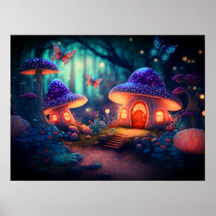 Magical Fairy Garden Schmetterlinge Pilzsaal Hütte Poster