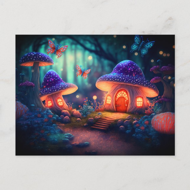 Magical Fairy Garden Schmetterlinge Pilzsaal Hütte Postkarte (Vorderseite)