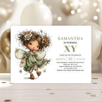 Magical Fairy Girl Birthday Greenery Floral Invite Einladung