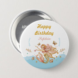 Magical Fairy Mermaid Girl's Birthday Party Button