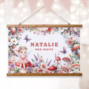 Magical Fairy Mushroom Garden Personalisiert Name Wandteppich Mit Holzrahmen