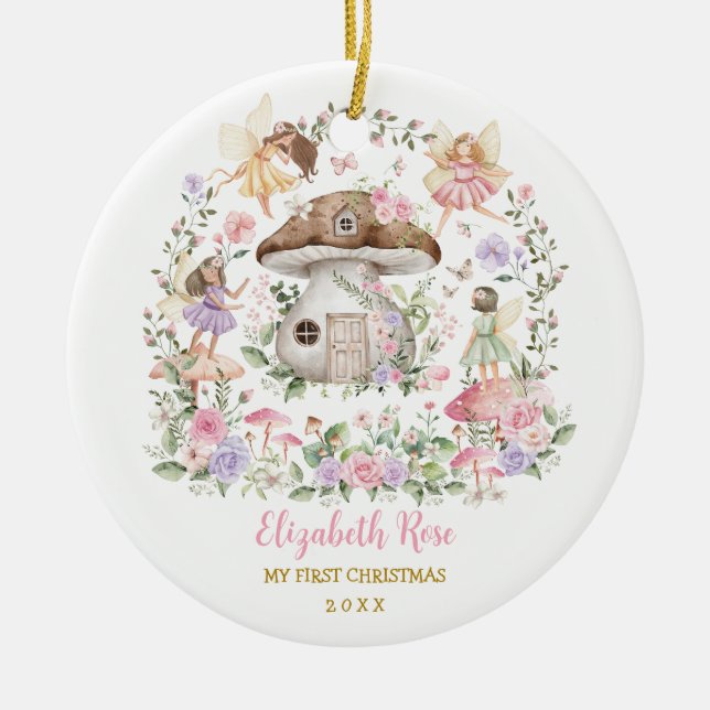 Magical Fairy Princess Girl Baby 1. Weihnachten Keramik Ornament (Vorne)