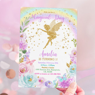 Magical Fairy Rainbow Floral Geburtstag Einladung
