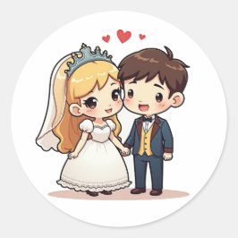 Magical Fairy Tale Wedding - Chibi Couple Runder Aufkleber