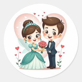 Magical Fairy Tale Wedding - Chibi Couple Runder Aufkleber