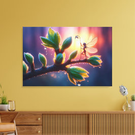 Magical fairy with dewdrop lantern on the branch leinwanddruck