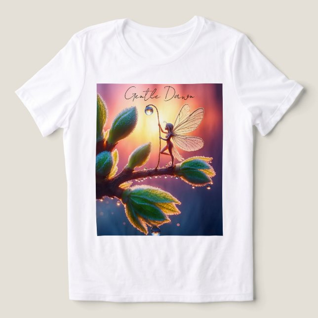 Magical fairy with dewdrop lantern on the branch Tri-Blend shirt (Design Vorderseite)