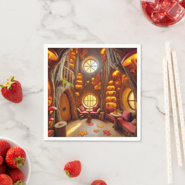 Magical Fall Hollow Tree House Découpage Napkins Serviette (Beispiel)