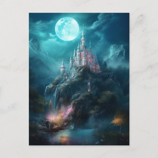 Magical Fantasy Castle Full Moon Postkarte (Vorderseite)