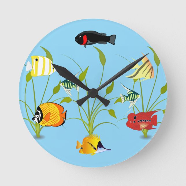 Magical Fish and Plants Ocean Round Clock Runde Wanduhr (Vorderseite)
