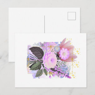 Magical Floral Bouquet in Golden Frame Postkarte