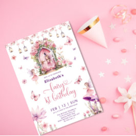 Magical floral Garden Fairy 1. Geburtstag Party Einladung