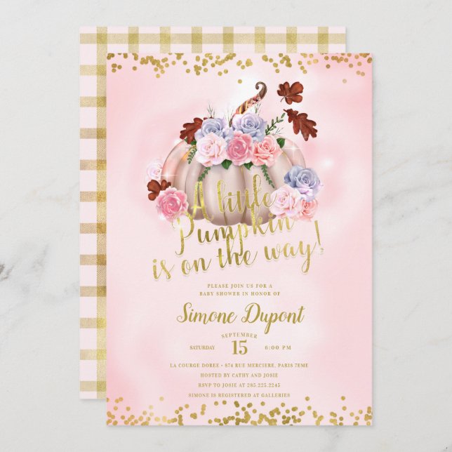 Magical Floral Little Pumpkin Girl Babydusche Einladung (Vorne/Hinten)