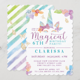 Magical Floral Unicorn Girl's Birthday Einladung