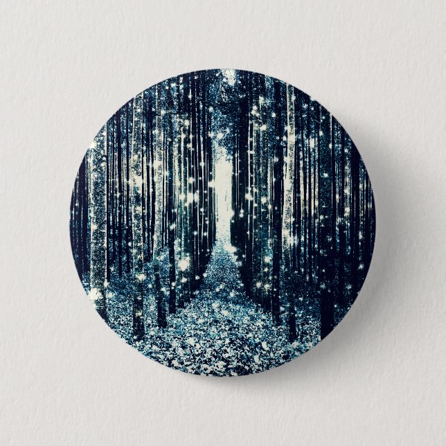 Magical Forest Aquamarin Gray Elegante Button (Vorderseite)