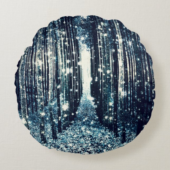 Magical Forest Aquamarin Gray Elegante Rundes Kissen (Vorderseite)