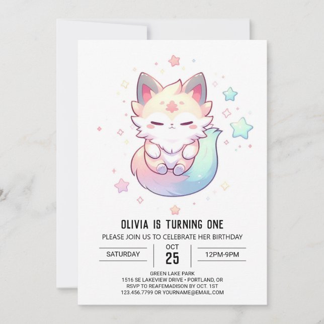 Magical Fox 1. Geburtstag Einladung (Vorderseite)