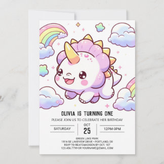 Magical Fun Dinosaur 1. Geburtstag Einladung