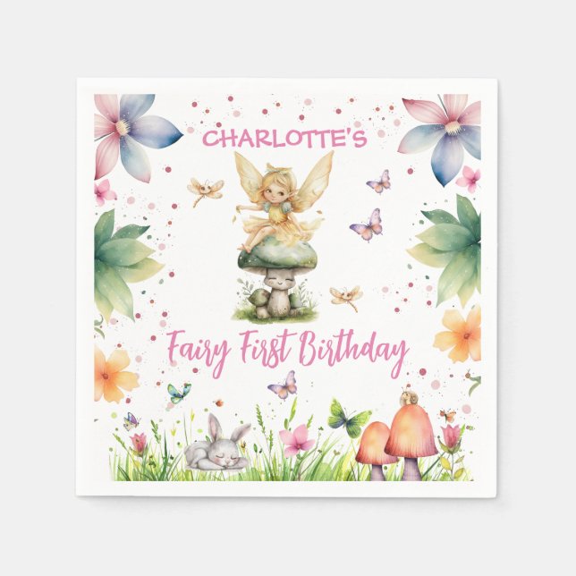 Magical Garden Fairy 1. Geburtstag Serviette (Vorderseite)