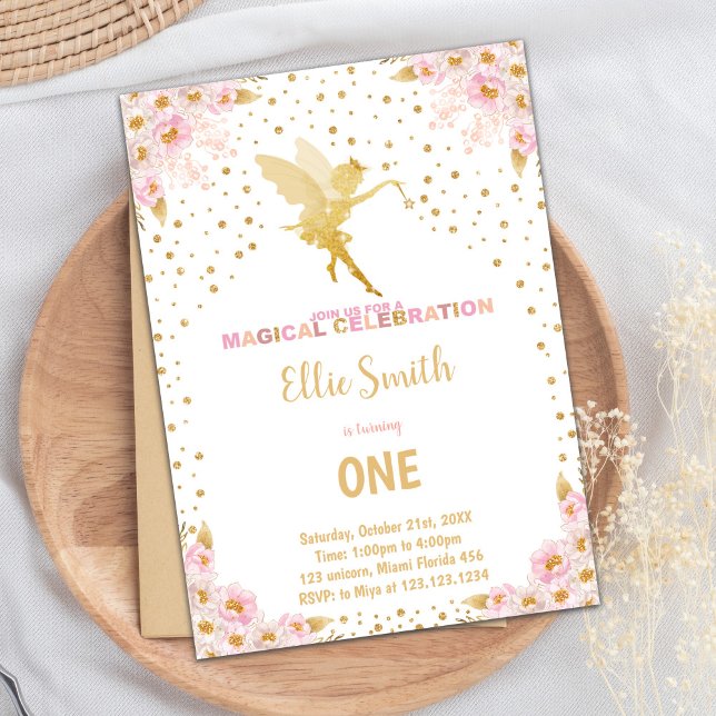 Magical Garden Party Card für Mädchen Einladung (Floral Glitter Fairy Birthday Invitations)