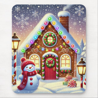 Magical Gingerbread Wonderland: Festive Snowman an Mousepad
