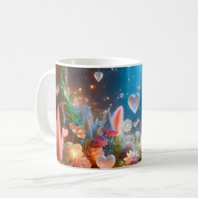 Magical Glowing Flowers Heart Garden  Kaffeetasse (Vorderseite Links)