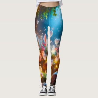 Magical Glowing Flowers Heart Garden Leggings