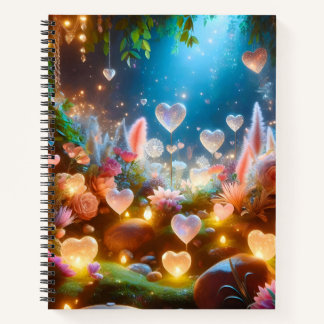 Magical Glowing Flowers Heart Garden  Notizbuch