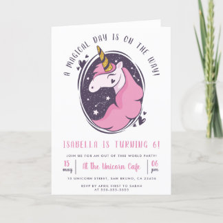 Magical Gold Glitter Unicorn Girl's Birthday Party Einladung