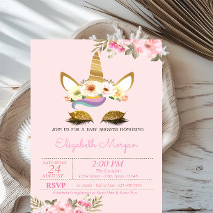 Magical Gold Glitzer Unicorn Floral Baby Dusche Einladung