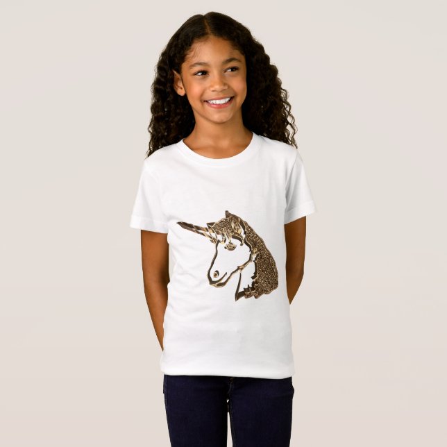 Magical Gold Look Unicorn Portrait T-Shirt (Vorne ganz)