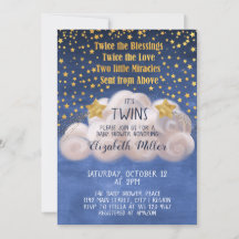 Magical Golden Stars Navy Blue Twins Baby Dusche I