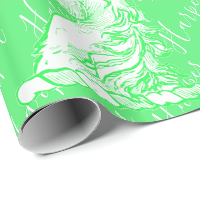 Magical Green Unicorn Muster Individuelle Name Har Geschenkpapier (Rolleneckpunkt)