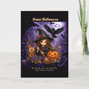 Magical Halloween Wishes with Little Witch and Rav Feiertagskarte
