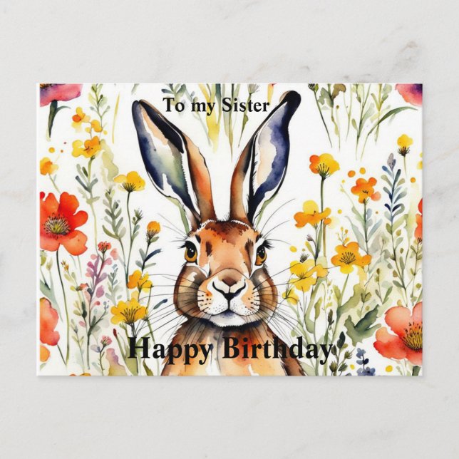 Magical Hare Birthday Postcard (editierbar) Postkarte (Vorderseite)