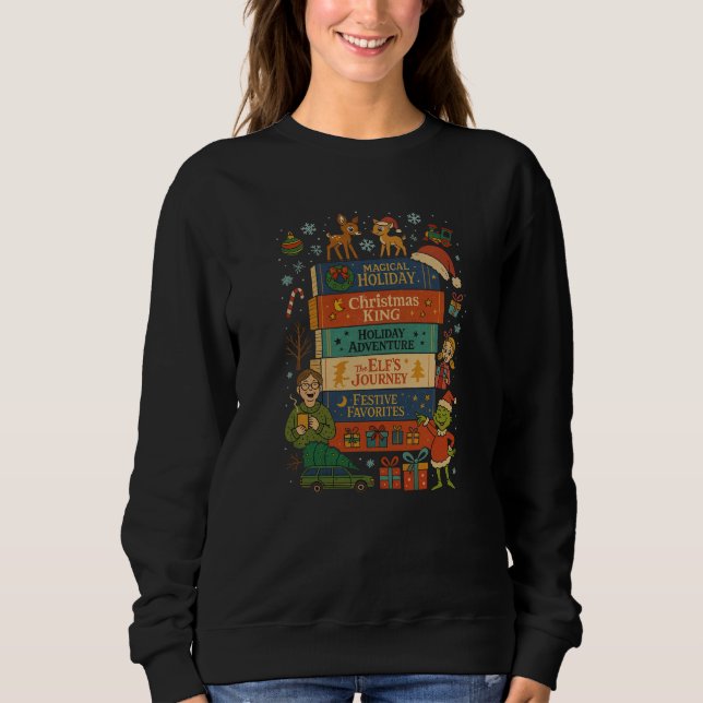 Magical Holiday Book Stack –Cute Vintage Christmas Sweatshirt (Vorderseite)