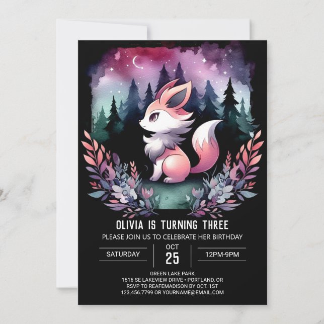 Magical Jungle Wolf Birthday Einladung (Vorderseite)