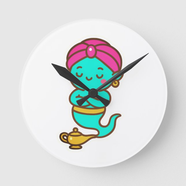 Magical Kawaii Djinn - Neon Spirit Runde Wanduhr (Vorderseite)