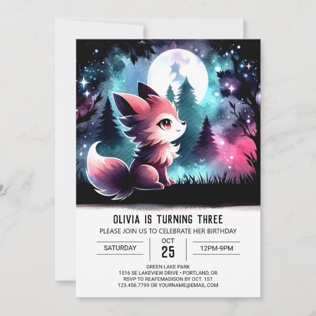 Magical Kids Wolf Birthday Einladung (Vorderseite)