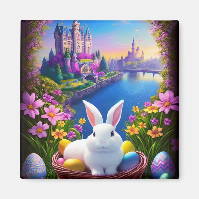 Magical landscape with rabbit and magical castles  magnet (Vorne)