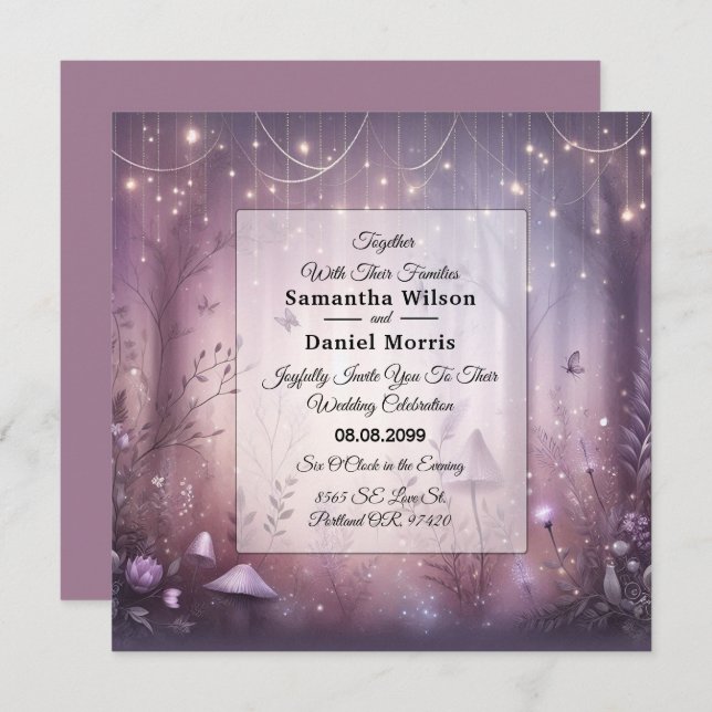 Magical Lavender Fairy Lights Hochzeit Einladung (Vorne/Hinten)