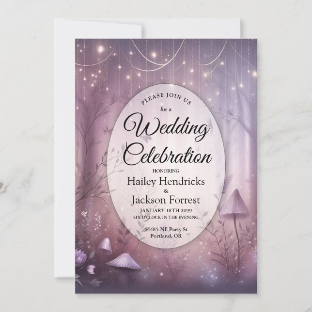 Magical Lavender Fairy Lights Hochzeit Einladung (Vorderseite)