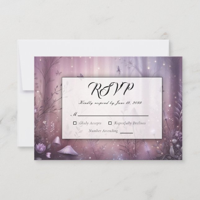 Magical Lavender Fairy Lights Hochzeit RSVP Karte (Vorderseite)