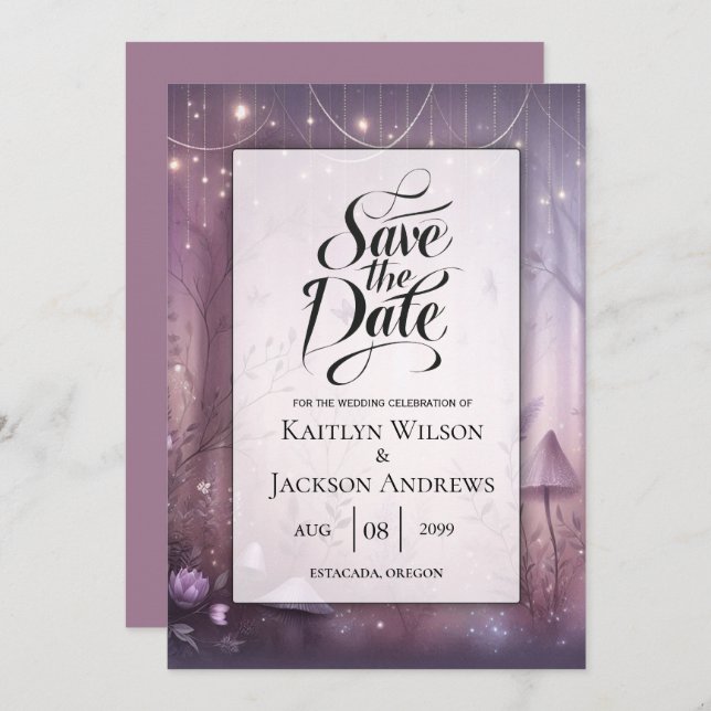 Magical Lavender Fairy Lights Hochzeit Save The Date (Vorne/Hinten)