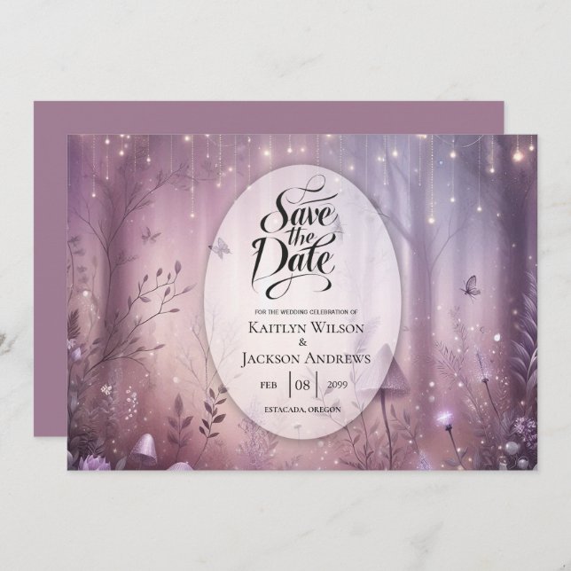 Magical Lavender Fairy Lights Hochzeit Save The Date (Vorne/Hinten)