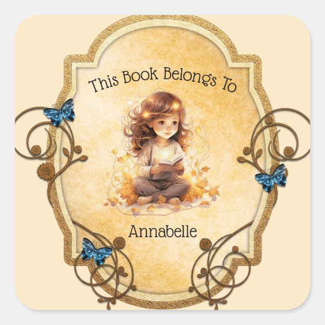 Magical Little Girl Lesen eines Buches Quadratischer Aufkleber (Vorderseite)